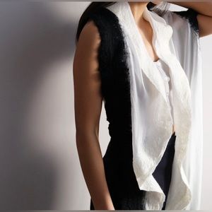 CHRISTA LOUISE Handmade Silk Felted Merino Wool "Frame" Scarf Wrap Black White